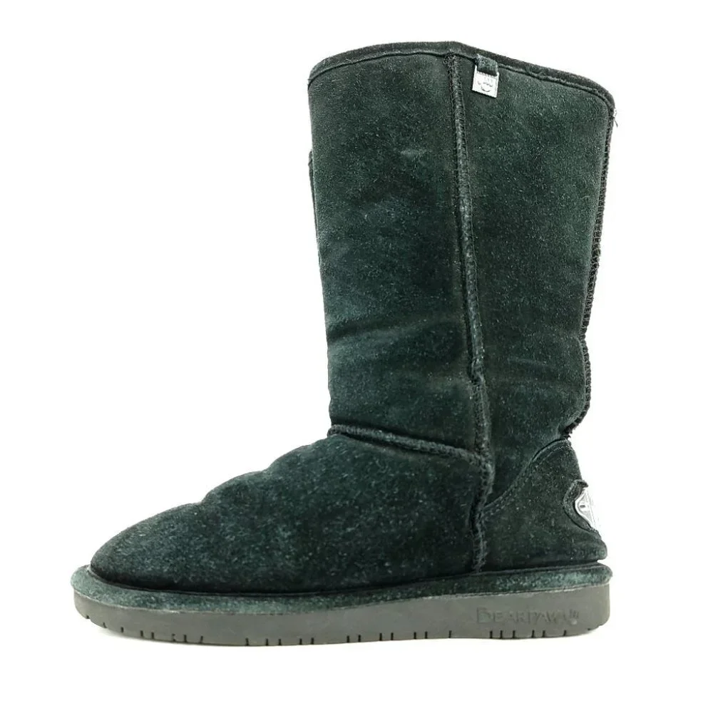 Bearpaw Women's 6 Suede Black Slip-On Modern Winter Boots Sheepskin Lined - Picture 3 of 11